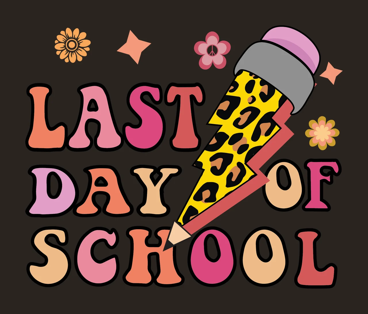 Last Day Of School Text With Lightning displayed bolt flowers contrast preview thumbnail