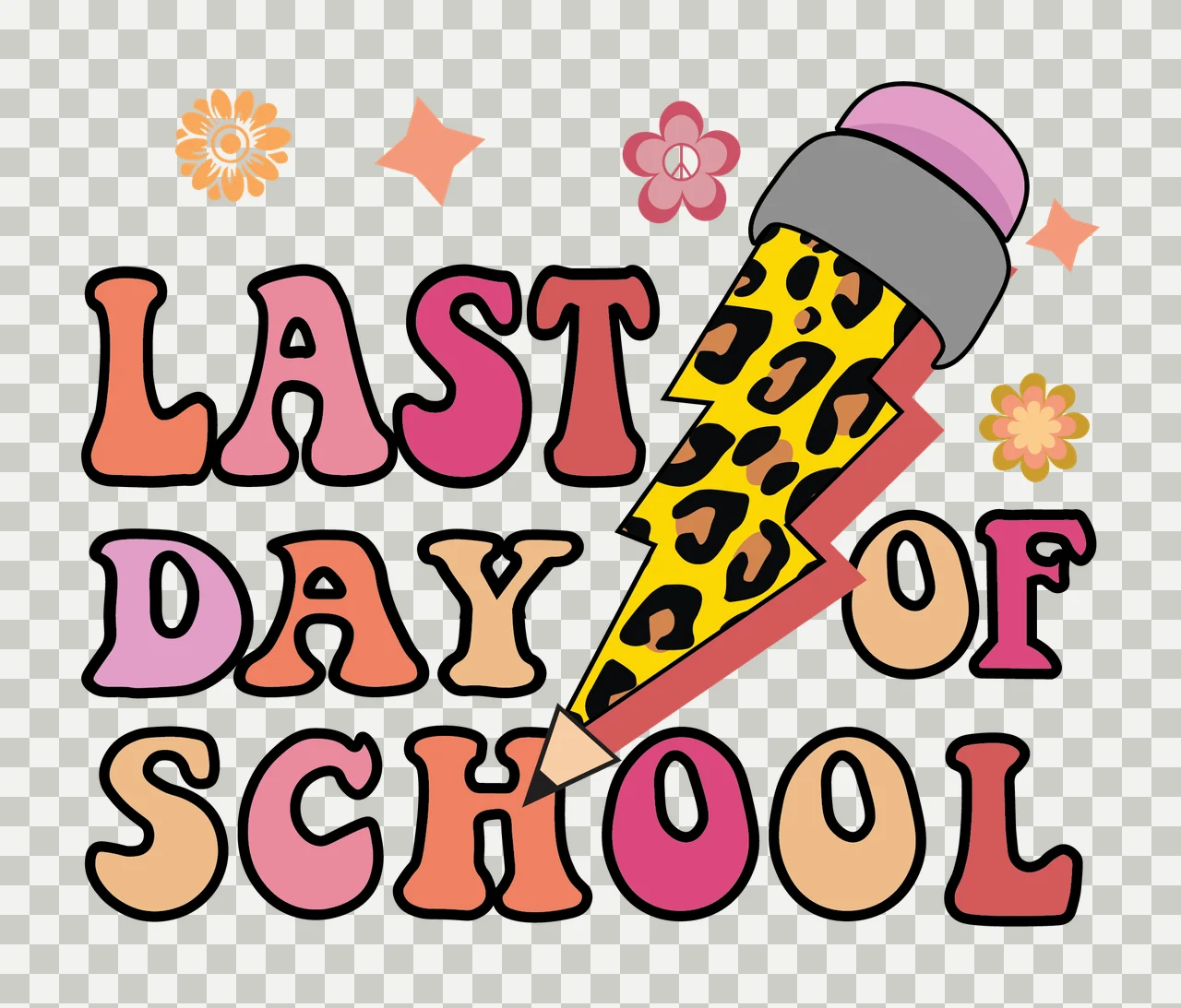Last Day Of School Text With Lightning displayed bolt flowers transparency and detail preview thumbnail