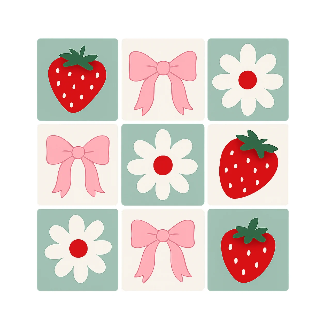Strawberries Grid Pattern With Pink Bows And Red white