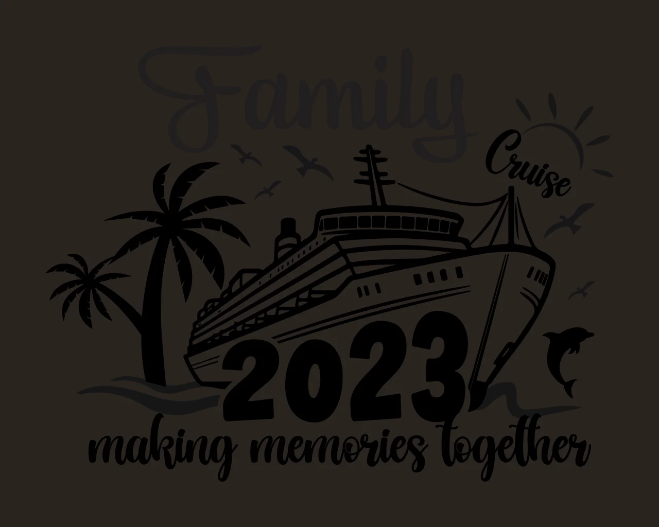 Cruise Graphic Illustration ship palm trees sun birds dolphin contrast preview thumbnail
