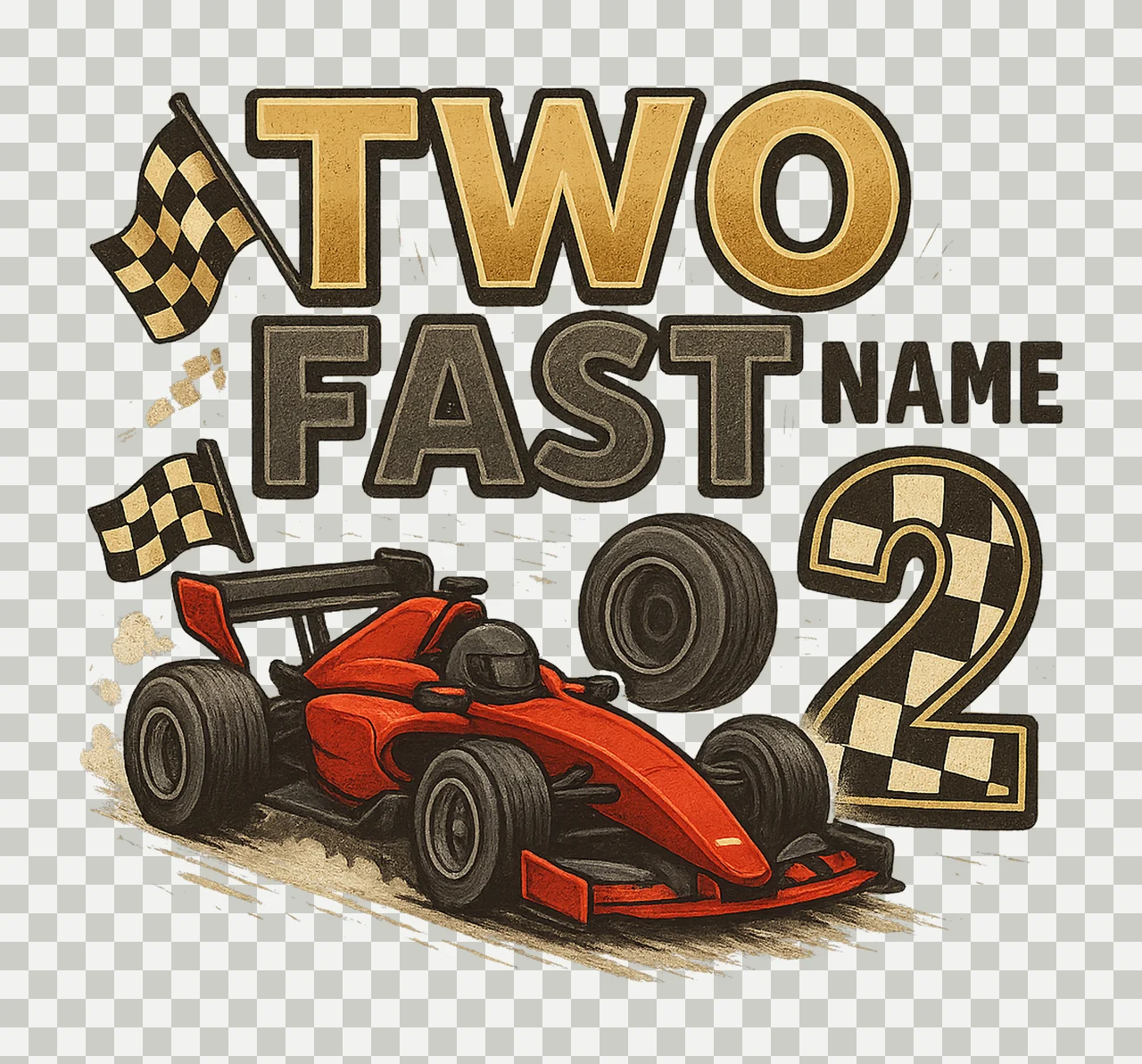 Two Fast Retro Racecar Birthday Second Birthday Shirt Design transparency and detail preview thumbnail