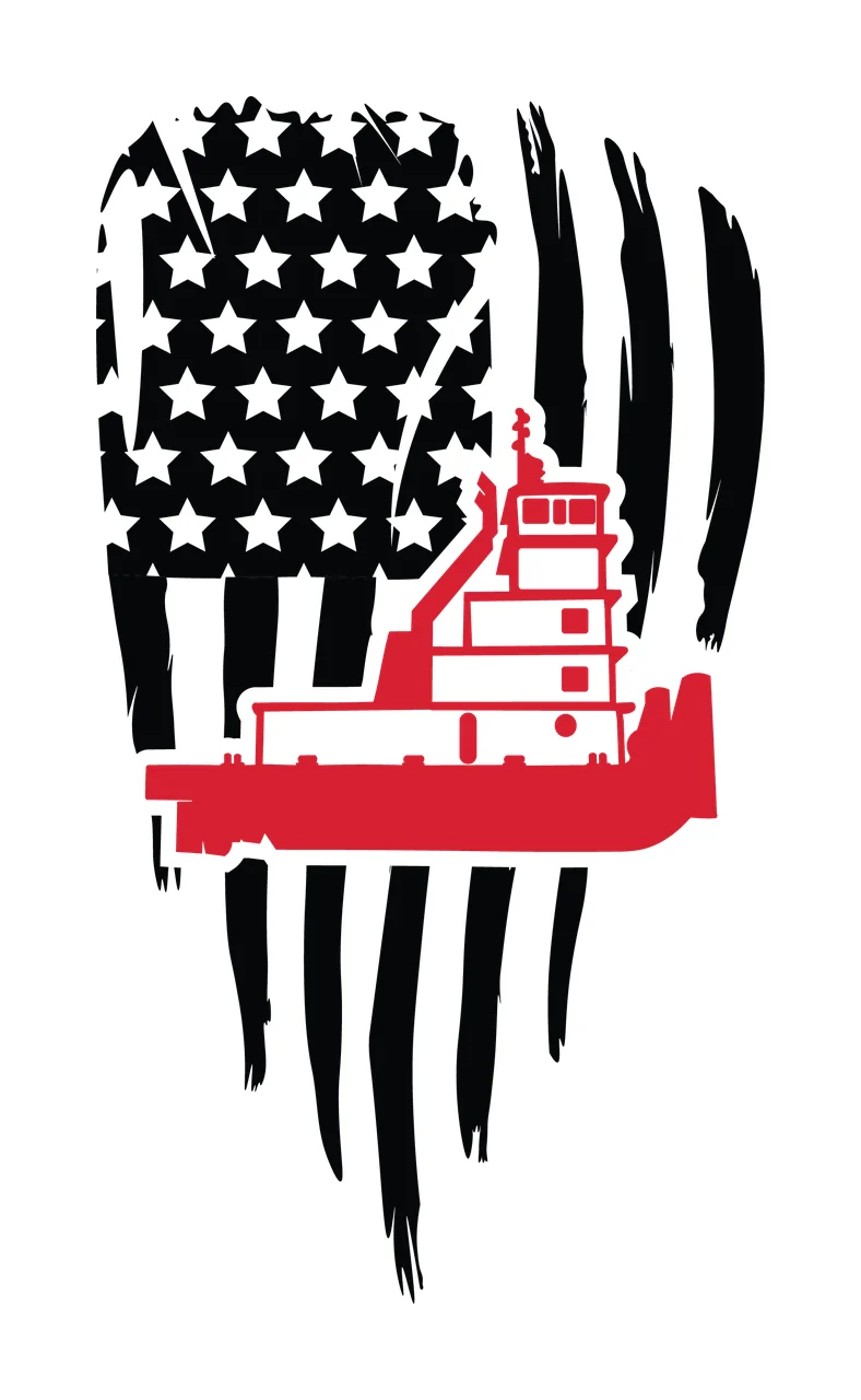 Boat Tugboat Stylized Over Distressed Flag static stars stripes