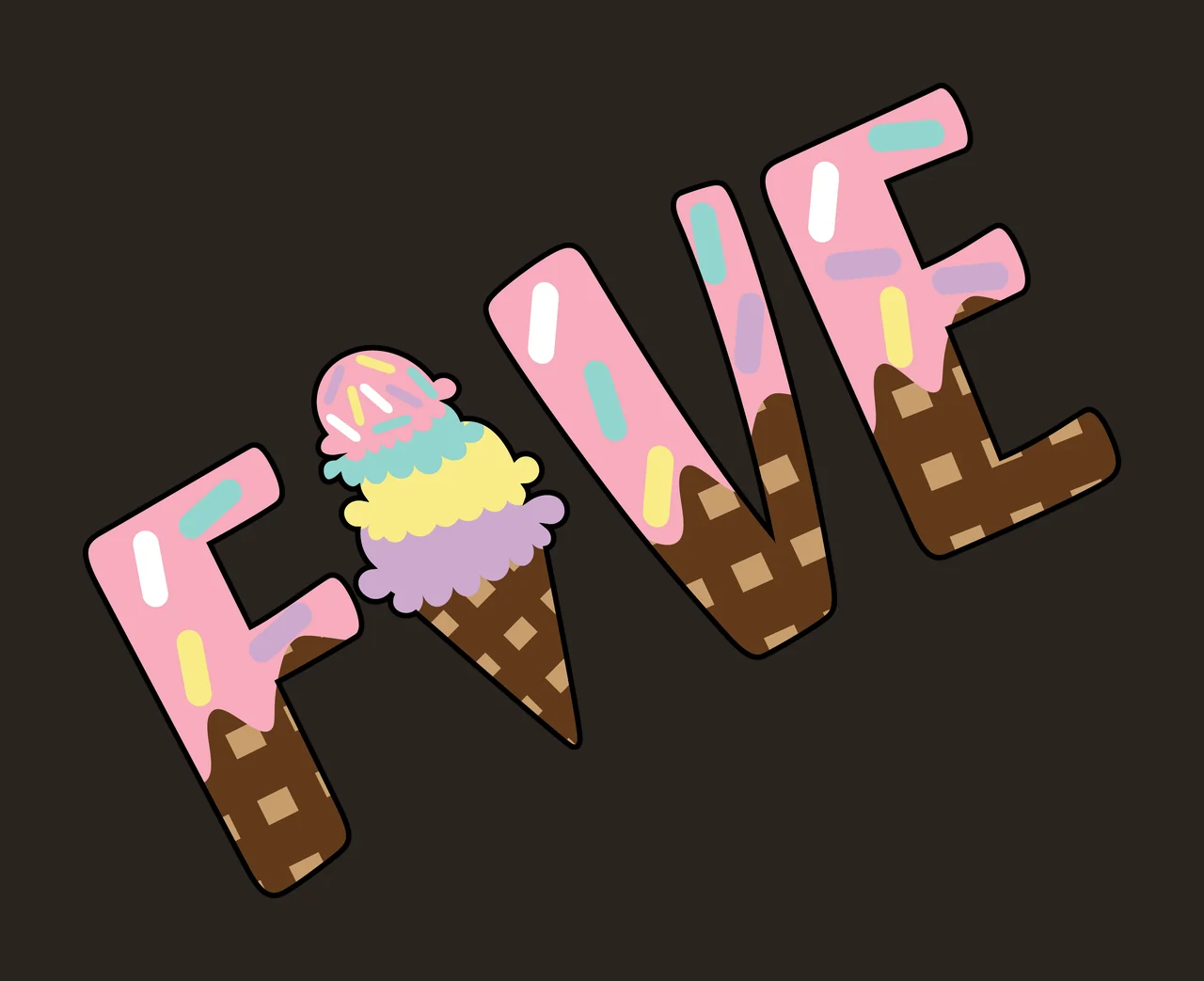 Ice Cream Five Cone Typography black white plain dessert monochrome contrast preview thumbnail