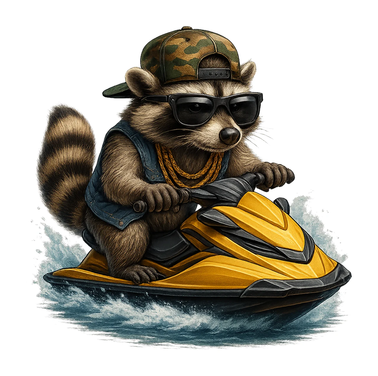 Racoon on Jet Ski Beach Fun Sublimation Design Racoon