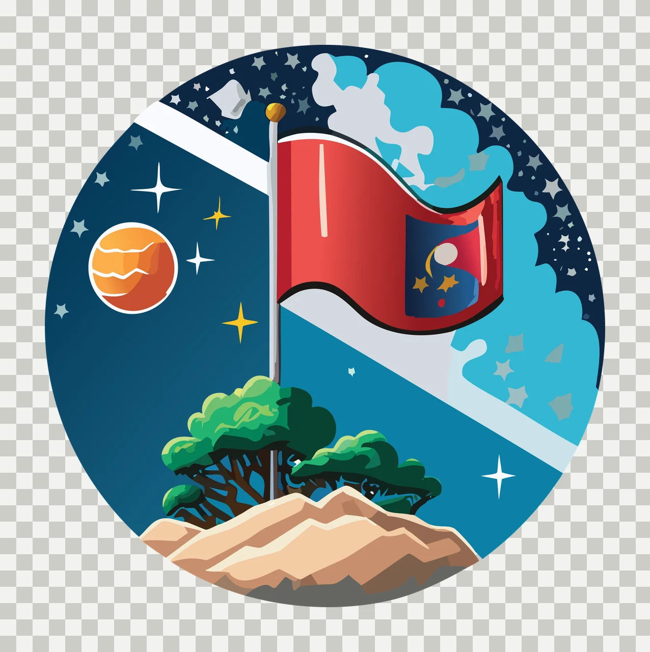 Circular Flag Landscape Scene Silhouette enclosing mountains transparency and detail preview thumbnail