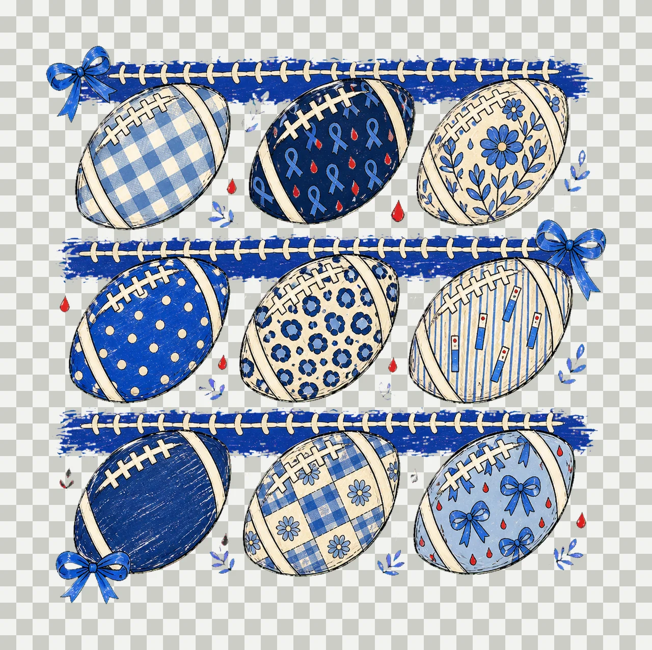 Nine Football Diabetes Awareness Patterns bundle 04 transparency and detail preview thumbnail