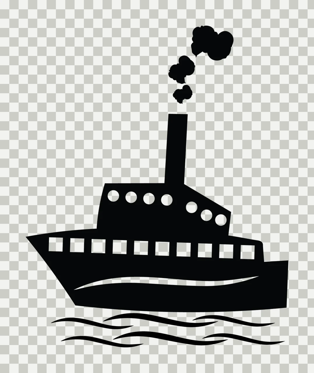 Steamship Moving With Silhouette And Transportation In Black transparency and detail preview thumbnail
