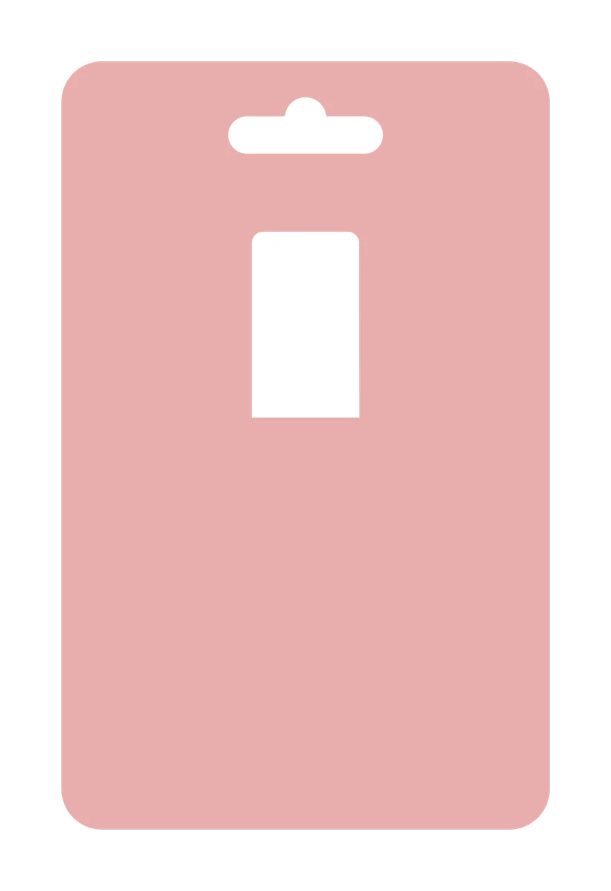 Retail packaging card Illustration with rounded corners, sombrero hang hole, rectangular cutout window and pink card cutout in dusty pink and white