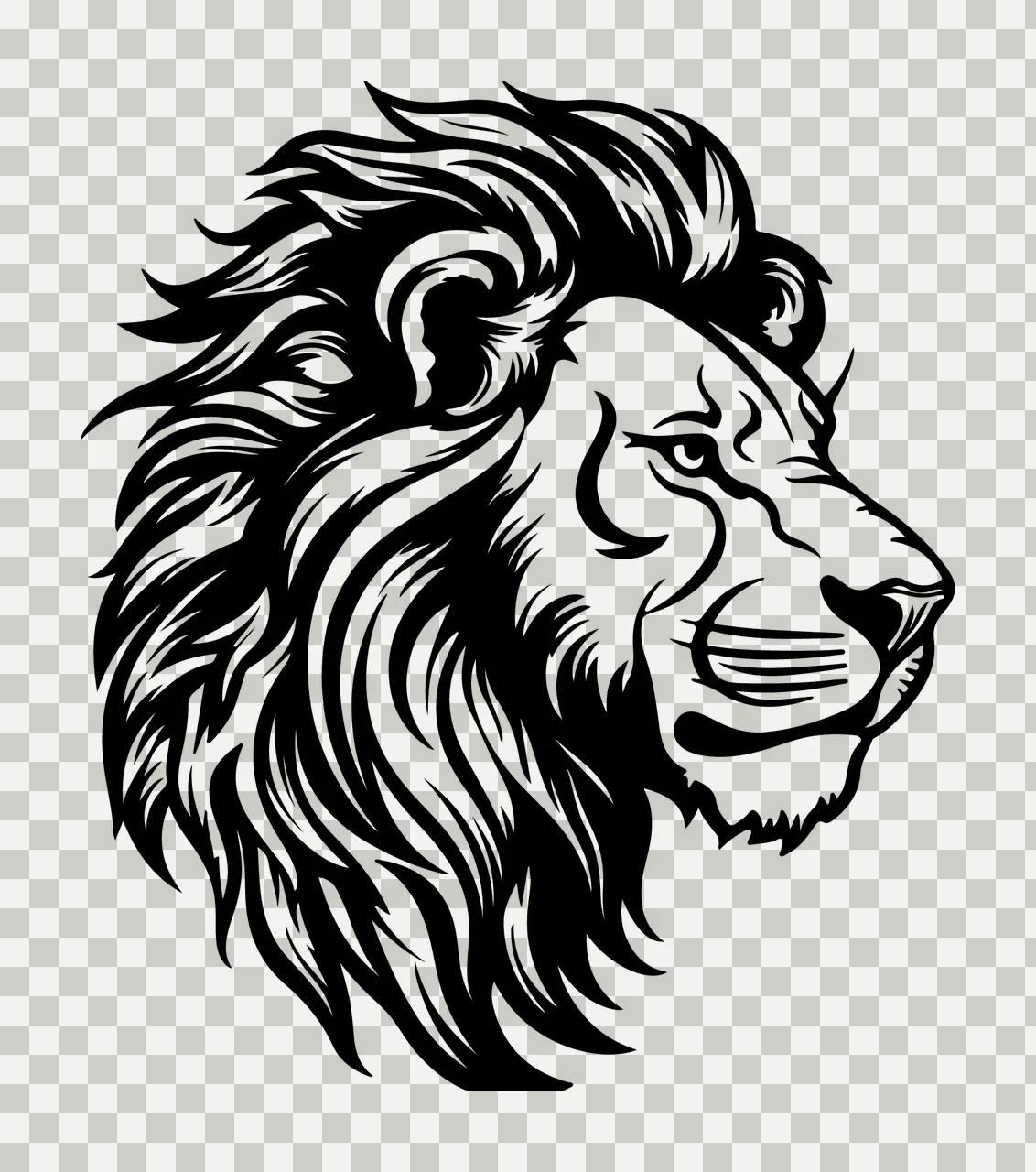 Lion Head Profile View facing side silhouette black white plain transparency and detail preview thumbnail