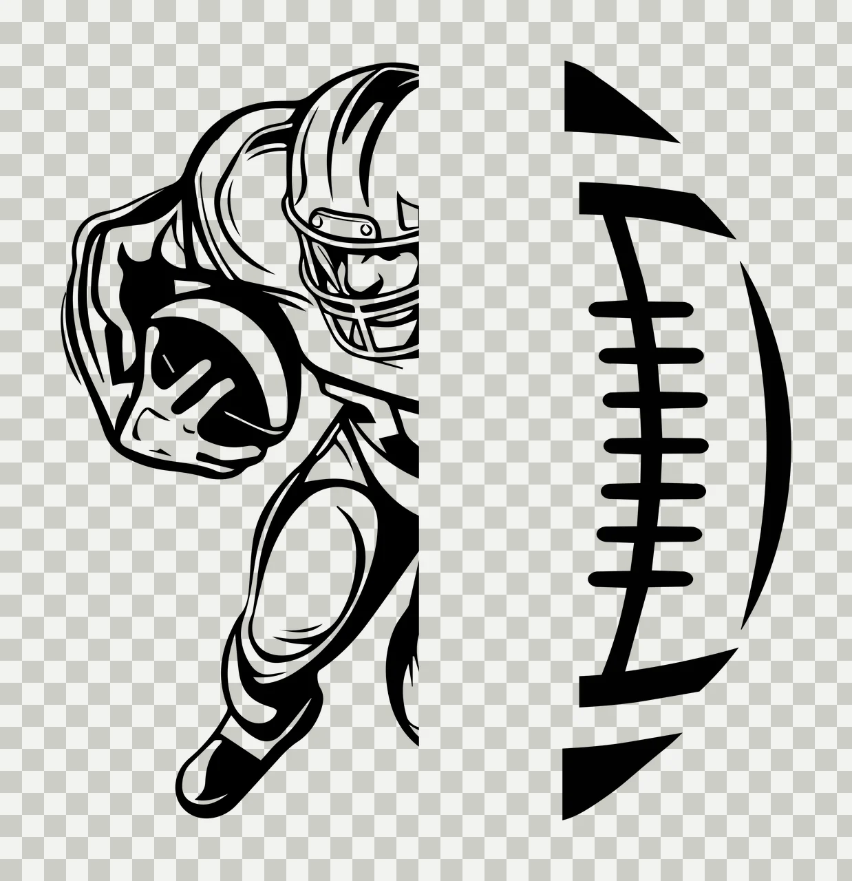 Football Player Silhouette Half Circle running helmet split transparency and detail preview thumbnail