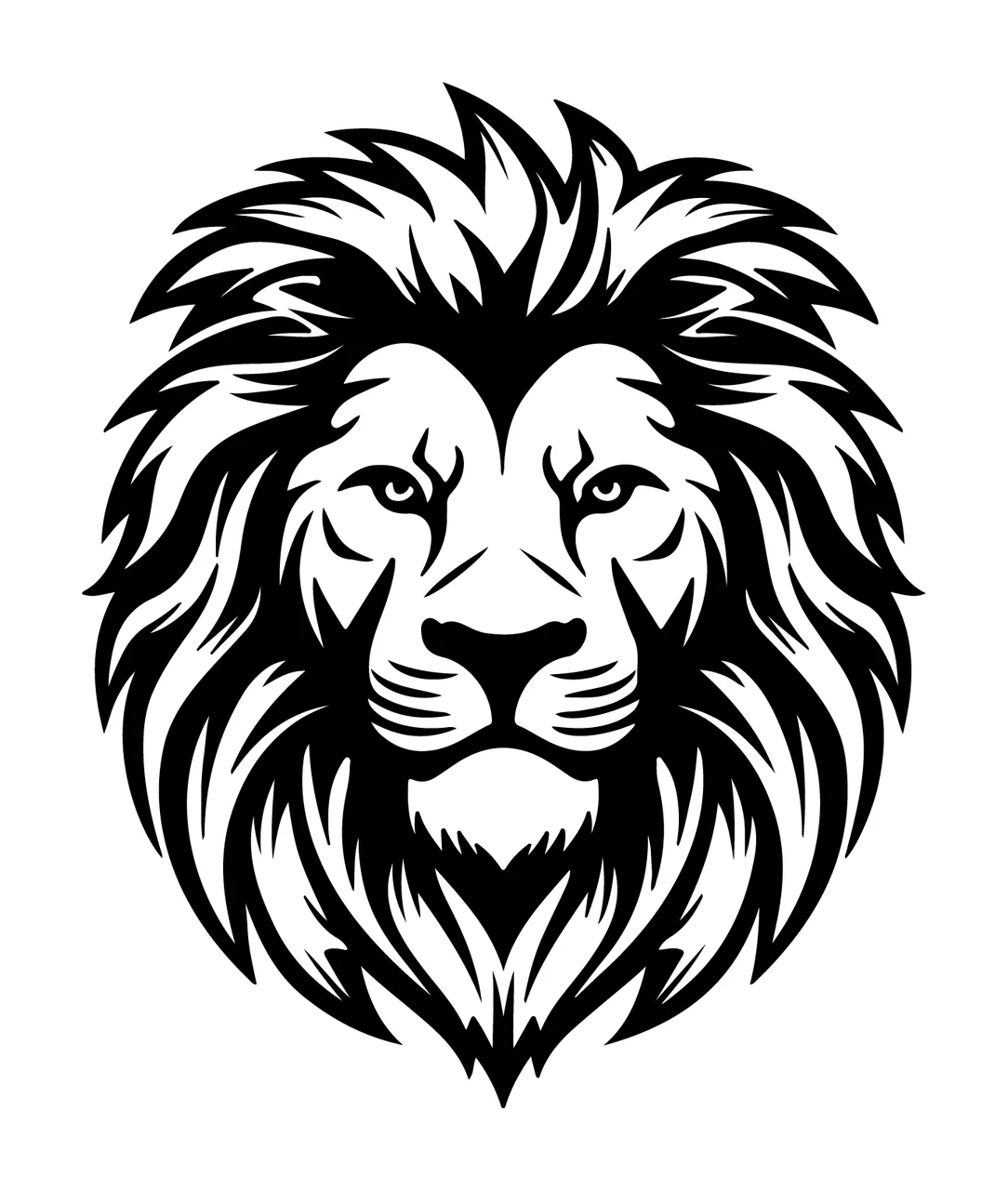 Lion Head Silhouette Detailed Portrait facing forward mane