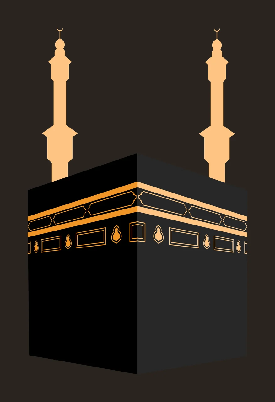 Kaaba Silhouette With Two Minarets Building Rise cube crescent contrast preview thumbnail