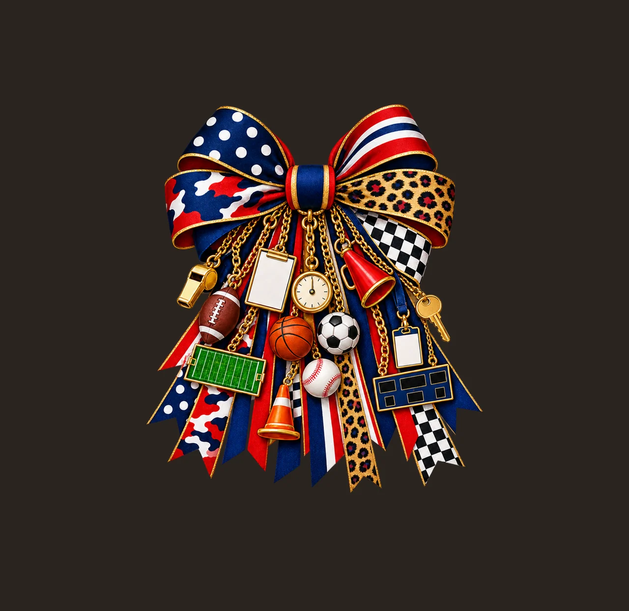 Athletic Director Bow Charm PNG, Gold Chain Charms, Transparent Sublimation Design, Digital Download contrast preview thumbnail