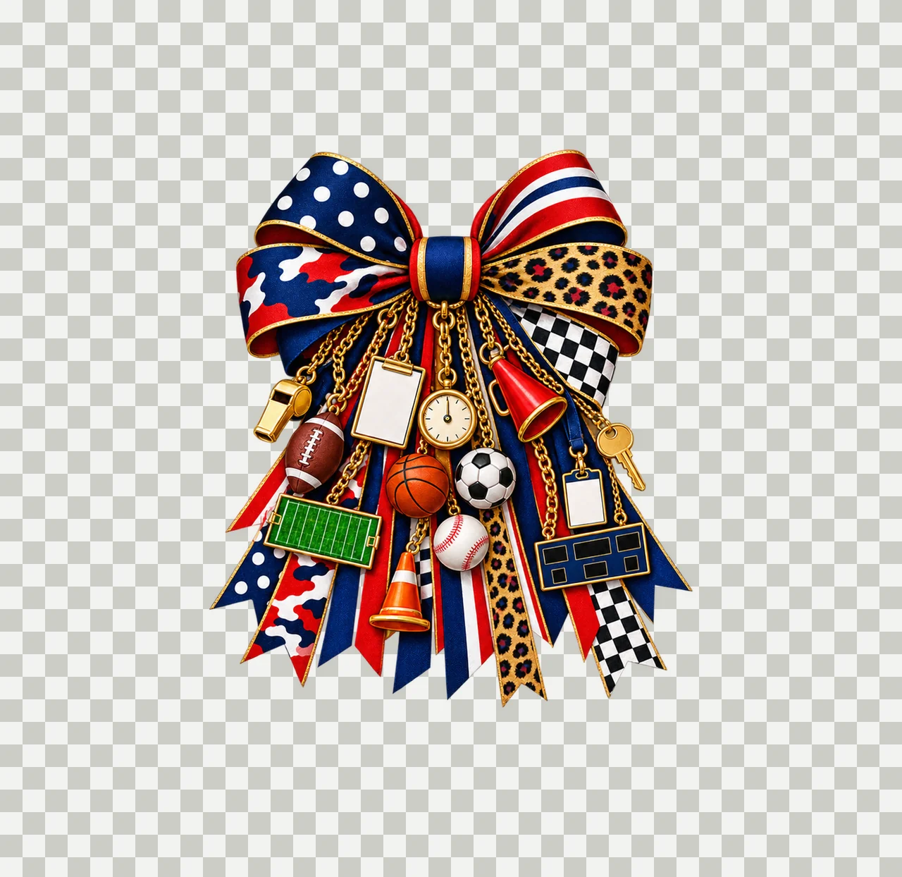 Athletic Director Bow Charm PNG, Gold Chain Charms, Transparent Sublimation Design, Digital Download transparency and detail preview thumbnail