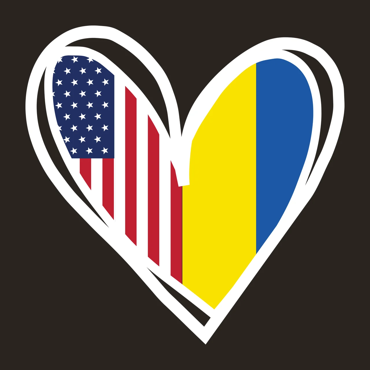 Heart-shaped flag composition Illustration with heart shape, American flag pattern stars and stripes and Romanian flag pattern yellow and blue vertical stripes in white and red contrast preview thumbnail