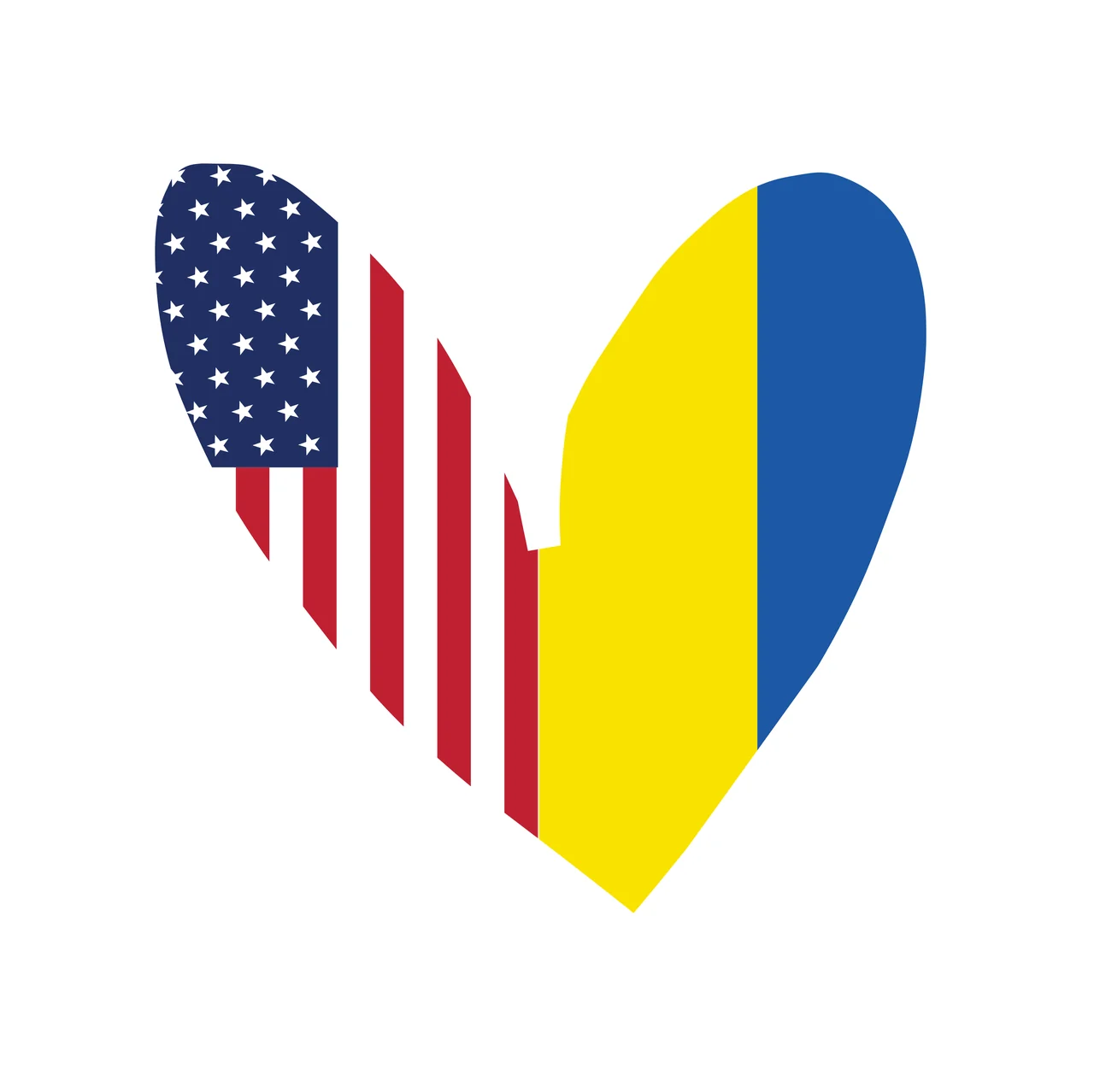 Heart-shaped flag composition Illustration with heart shape, American flag pattern stars and stripes and Romanian flag pattern yellow and blue vertical stripes in white and red