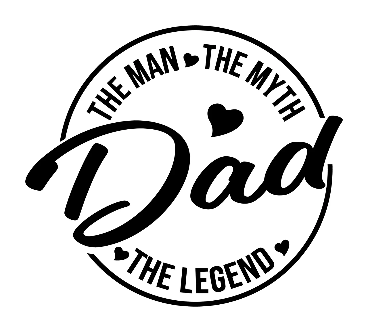 Dad Circular Badge Text Reading circle hearts logo black white