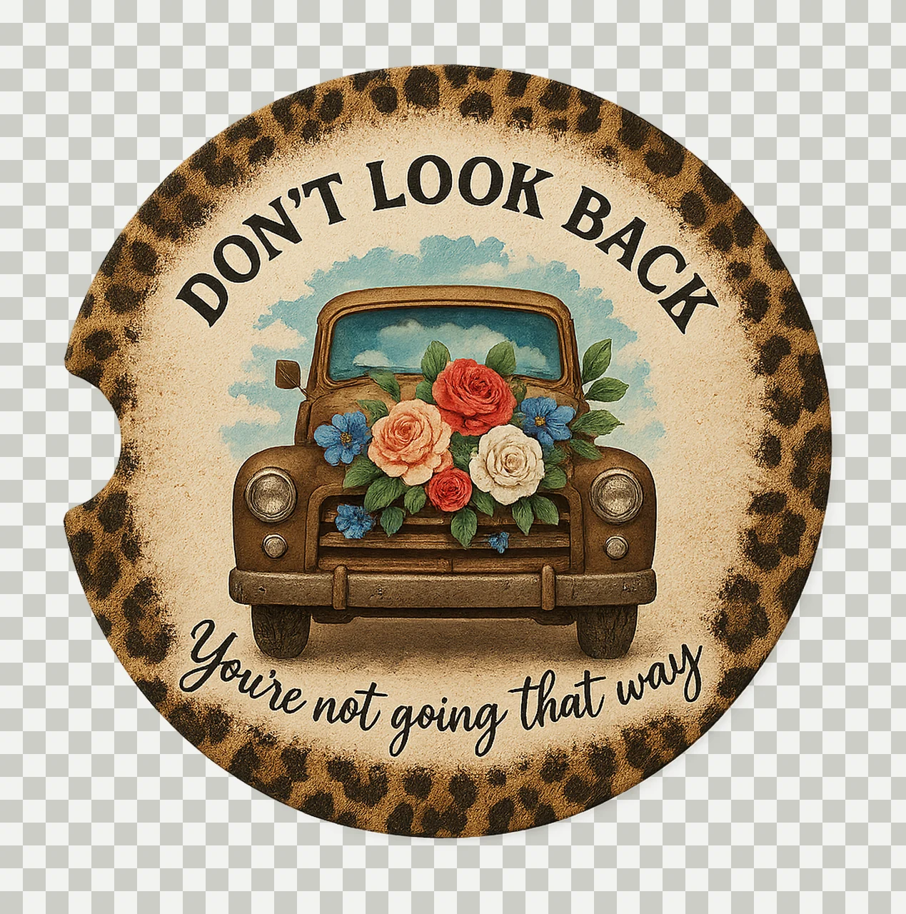 Car Coaster Don Look Back Design Vintage Truck Sublimation transparency and detail preview thumbnail
