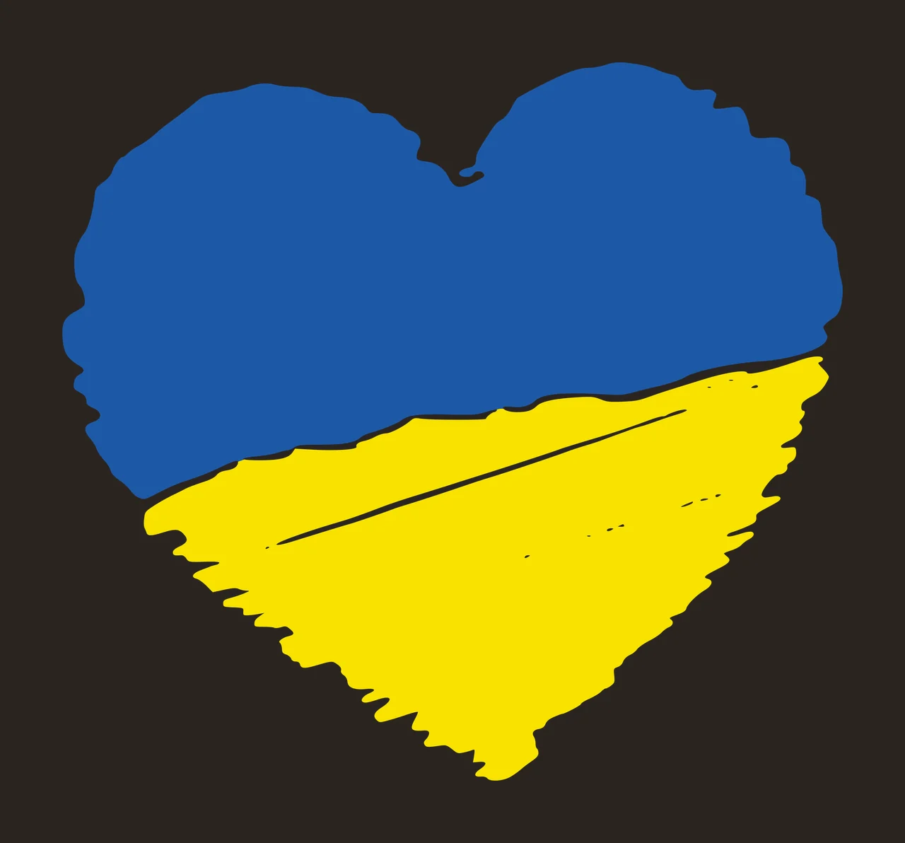 Heart-shaped brushstroke with blue and yellow sections Illustration with blue upper section, yellow lower section and white line contrast preview thumbnail