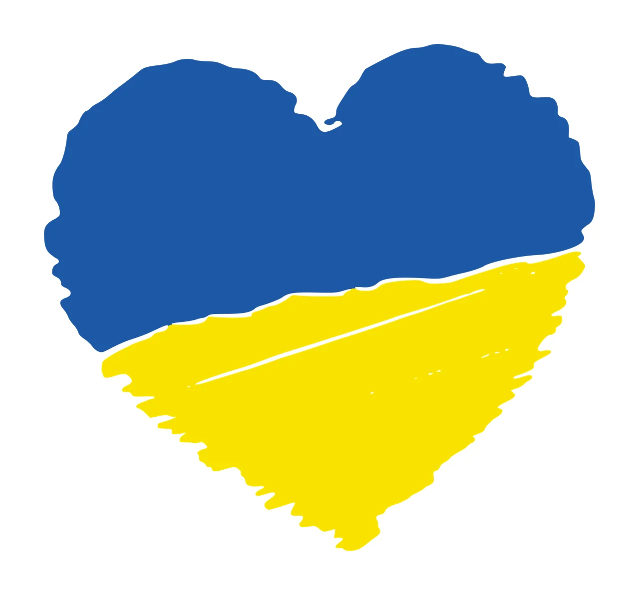 Heart-shaped brushstroke with blue and yellow sections Illustration with blue upper section, yellow lower section and white line