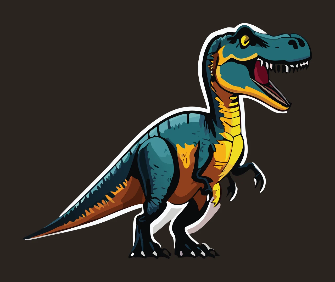 Dinosaur Theropod Silhouette With Open Mouth Roaring line drawing contrast preview thumbnail