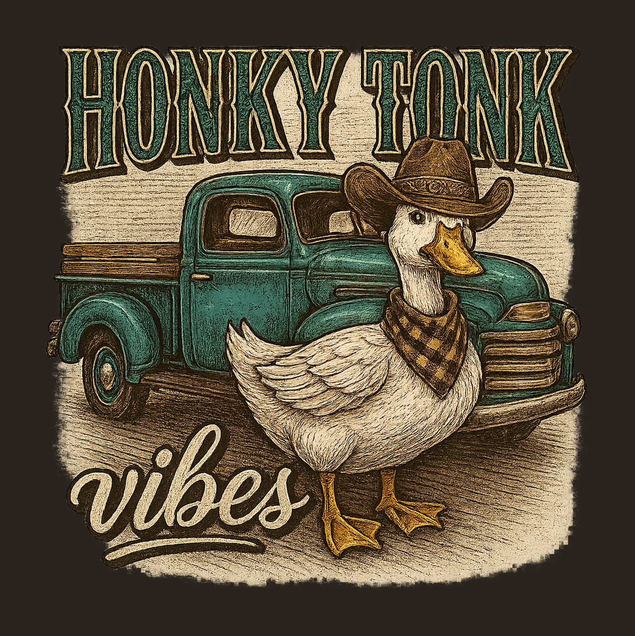 Honky Tonk Vibes Cowgirl Goose with Truck Cute Country contrast preview thumbnail