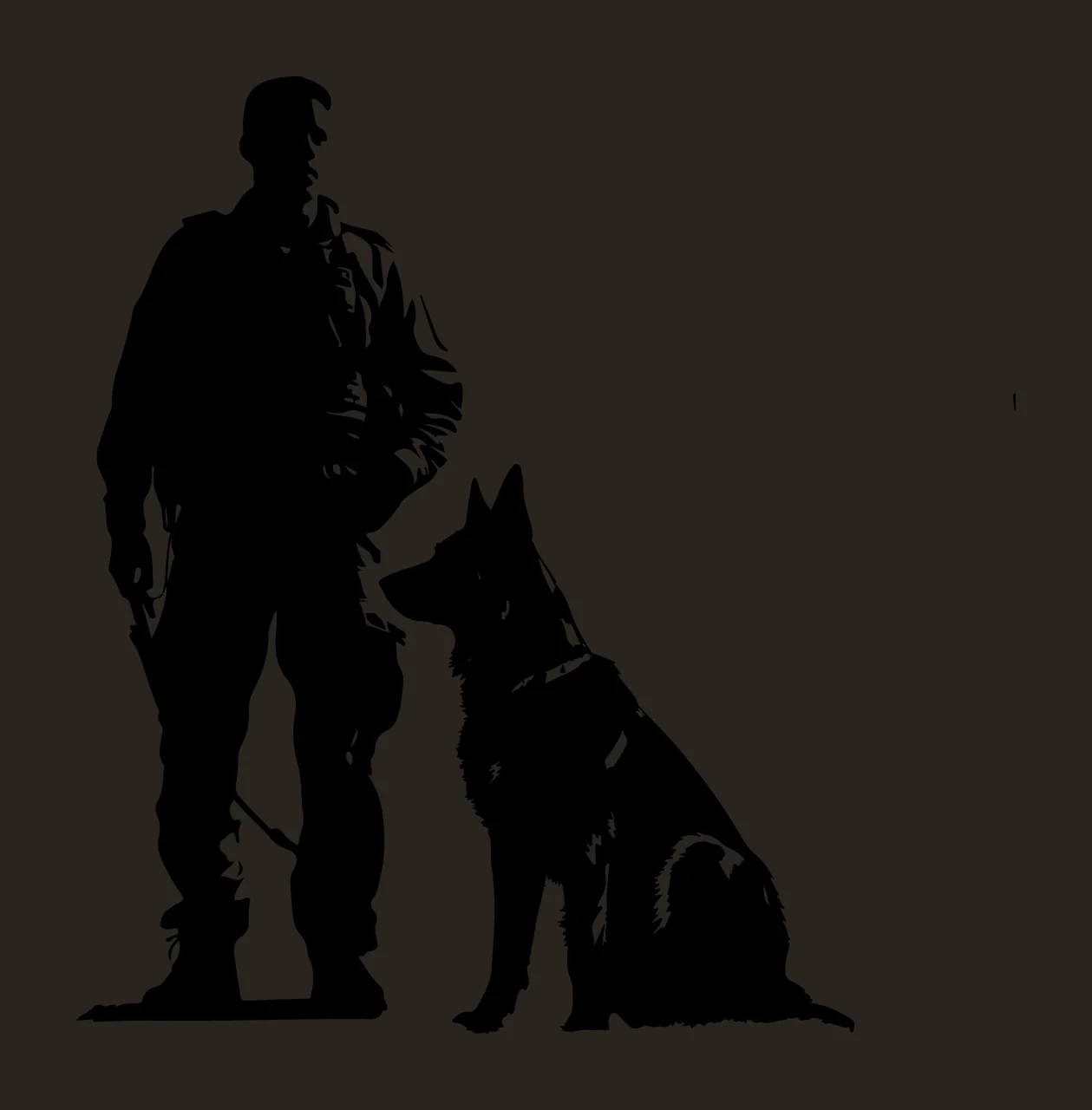 Dog Standing Personnel With Guard Silhouette leash black white contrast preview thumbnail