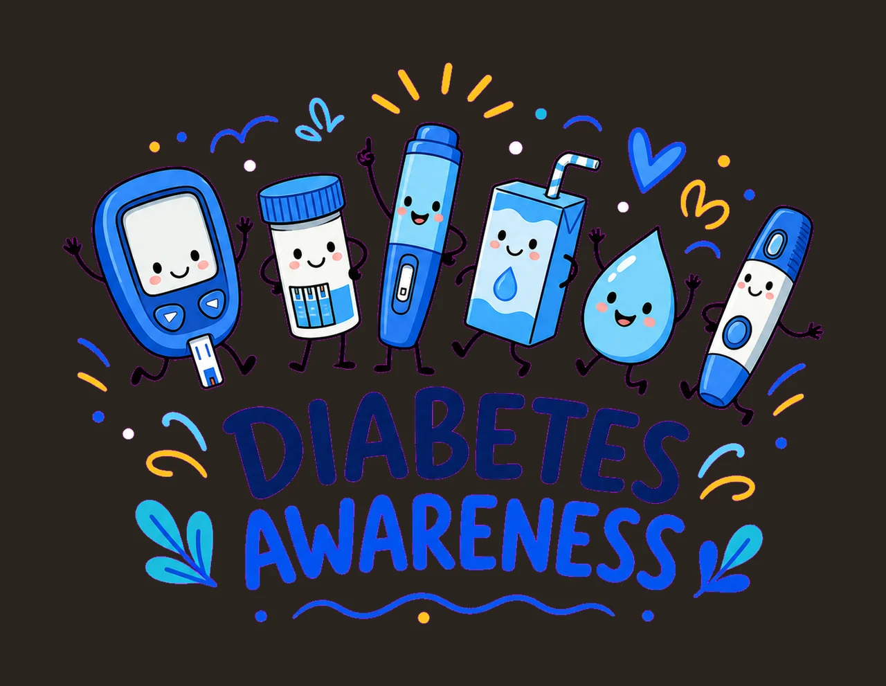 Diabetes Awareness Doodles Smiling Care Variation B contrast preview thumbnail