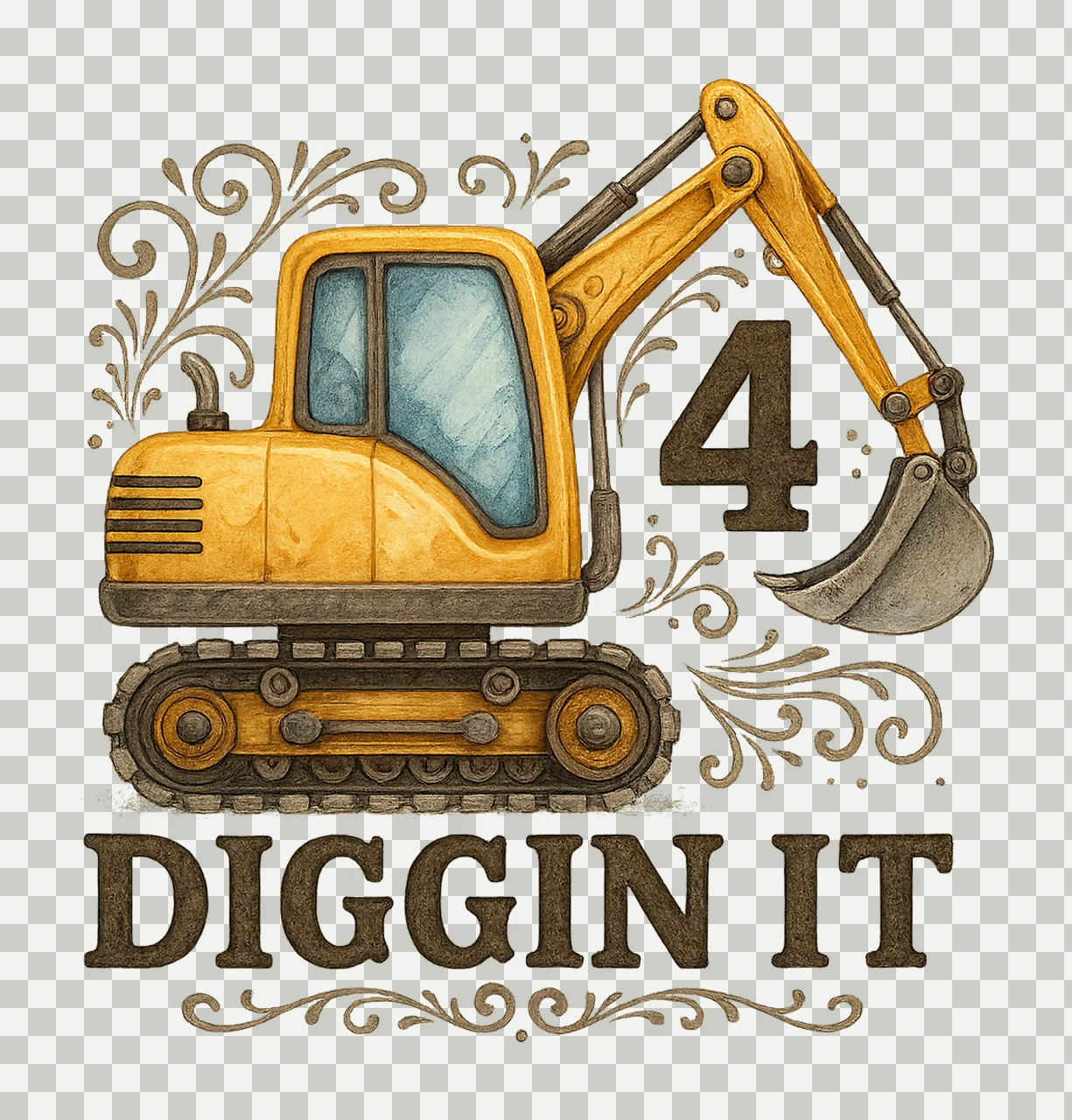 and Diggin It Construction Birthday Theme Sublimation Design transparency and detail preview thumbnail