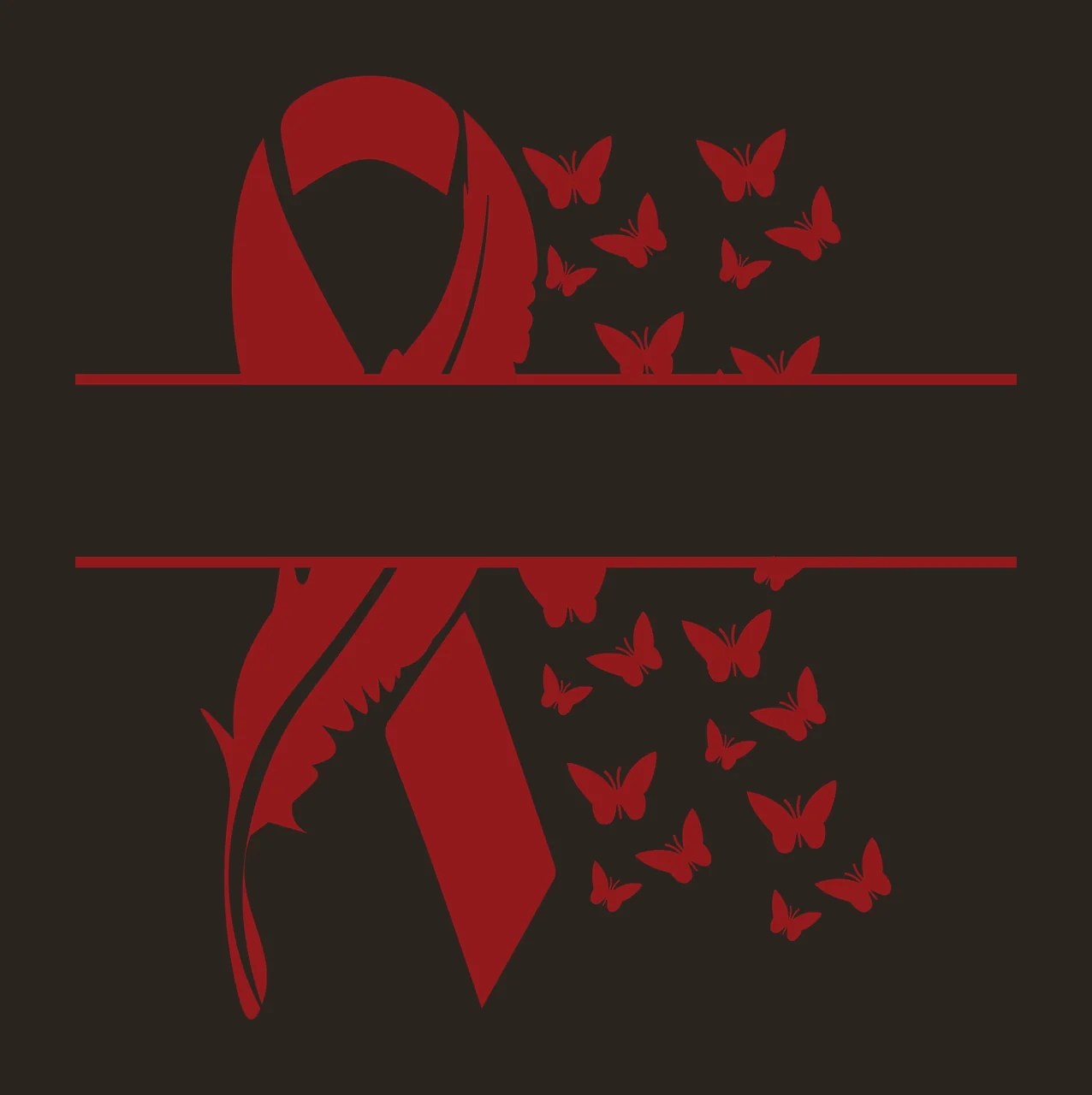 Ribbon Split Graphic With Flying Butterflies feather blank banner contrast preview thumbnail