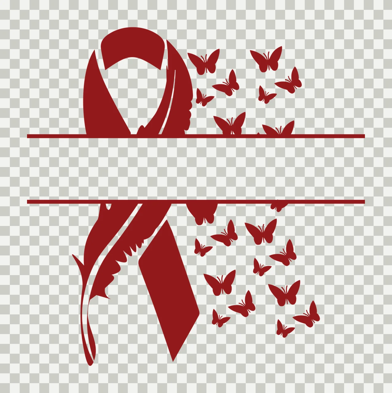 Ribbon Split Graphic With Flying Butterflies feather blank banner transparency and detail preview thumbnail