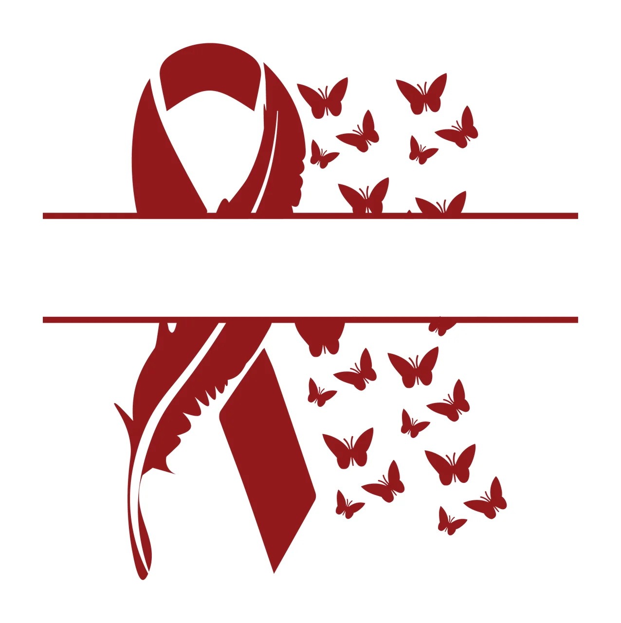 Ribbon Split Graphic With Flying Butterflies feather blank banner