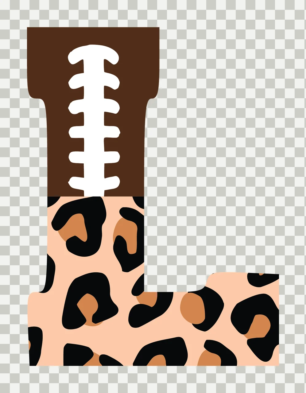 Letter L Brown Football Leopard Print transparency and detail preview thumbnail