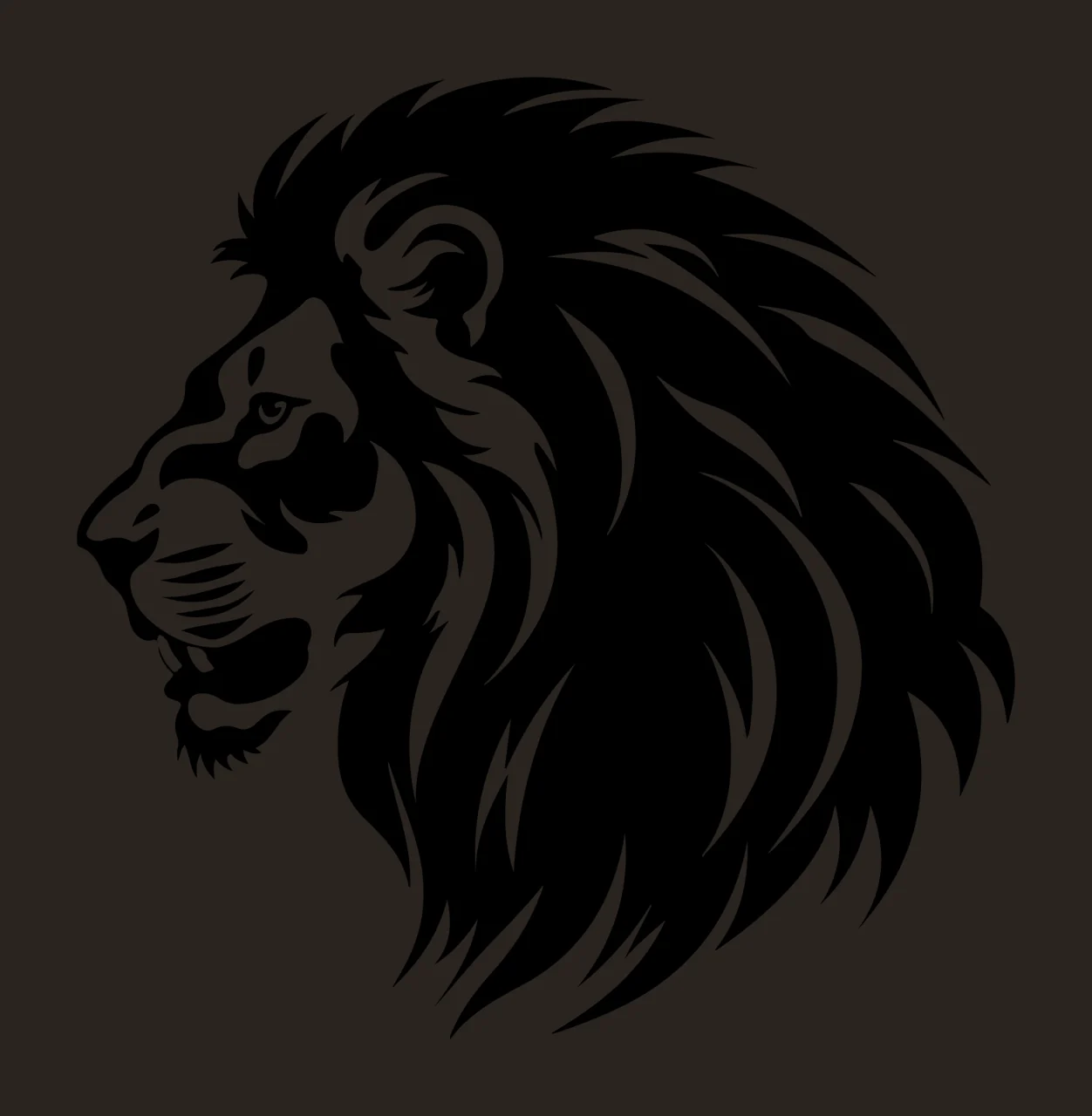 Lion Head Face Profile View roaring mane silhouette black white contrast preview thumbnail