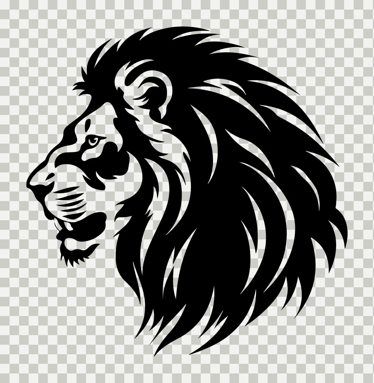 Lion Head Face Profile View roaring mane silhouette black white transparency and detail preview thumbnail