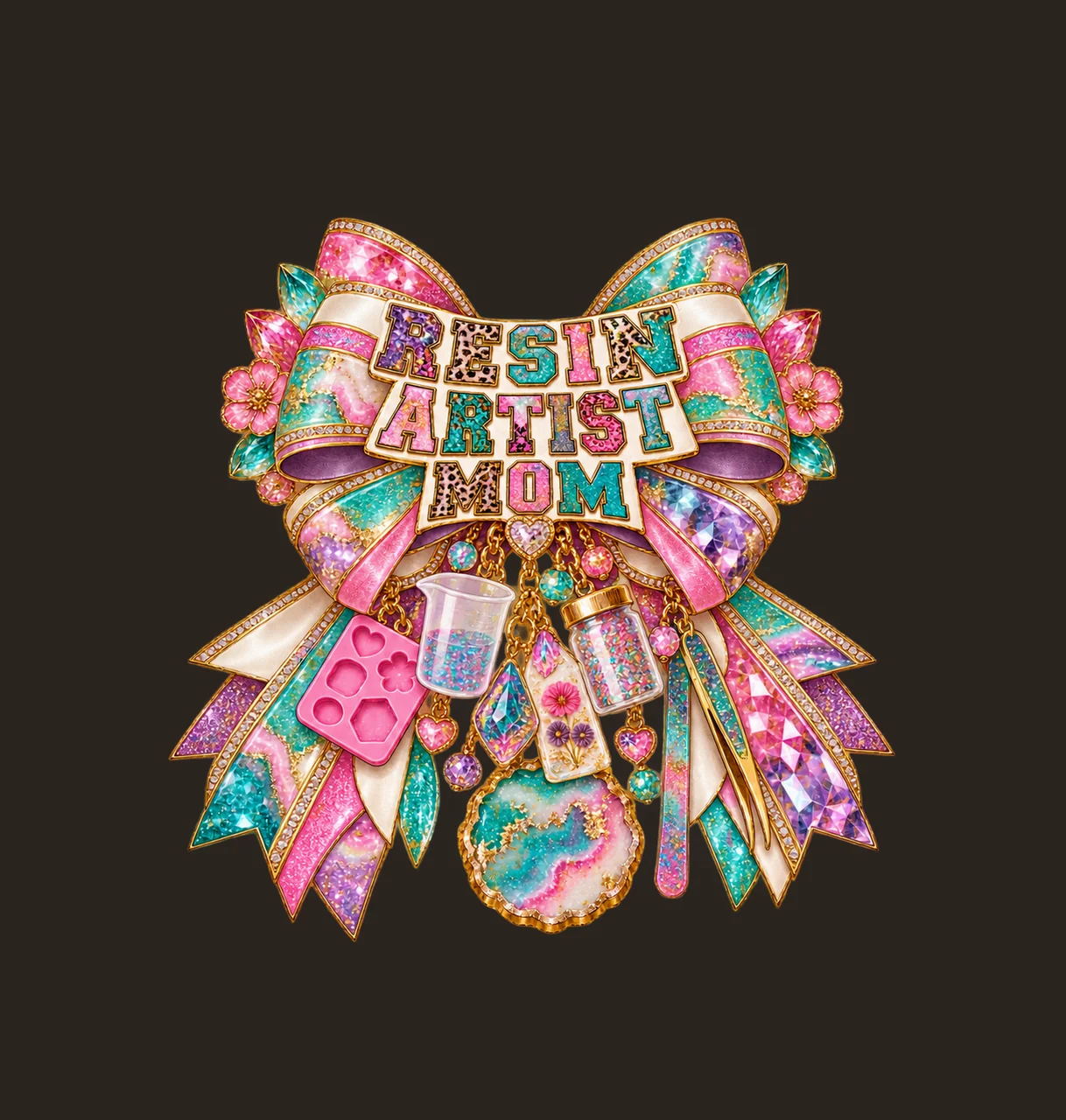 Resin Artist Mom Bow Charm PNG, Patterned Varsity Mom Ribbon Clipart, Transparent Sublimation Digital Download contrast preview thumbnail