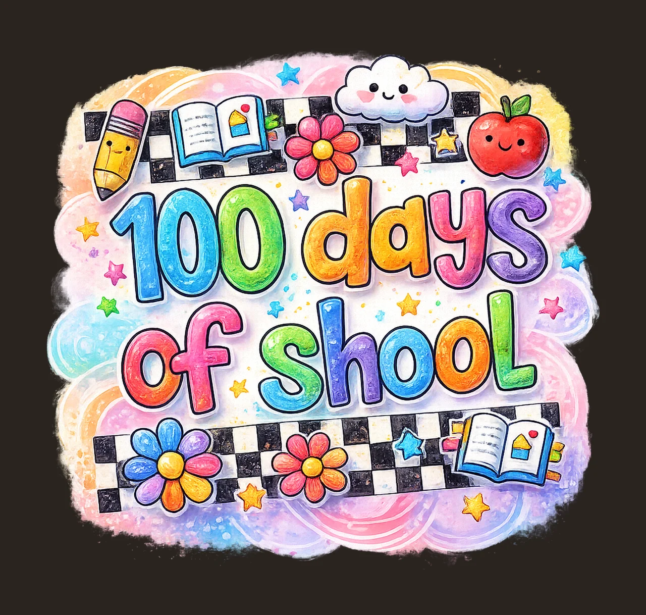 Kid Drawn 100 Days of School Crayon Handwriting Style Child contrast preview thumbnail