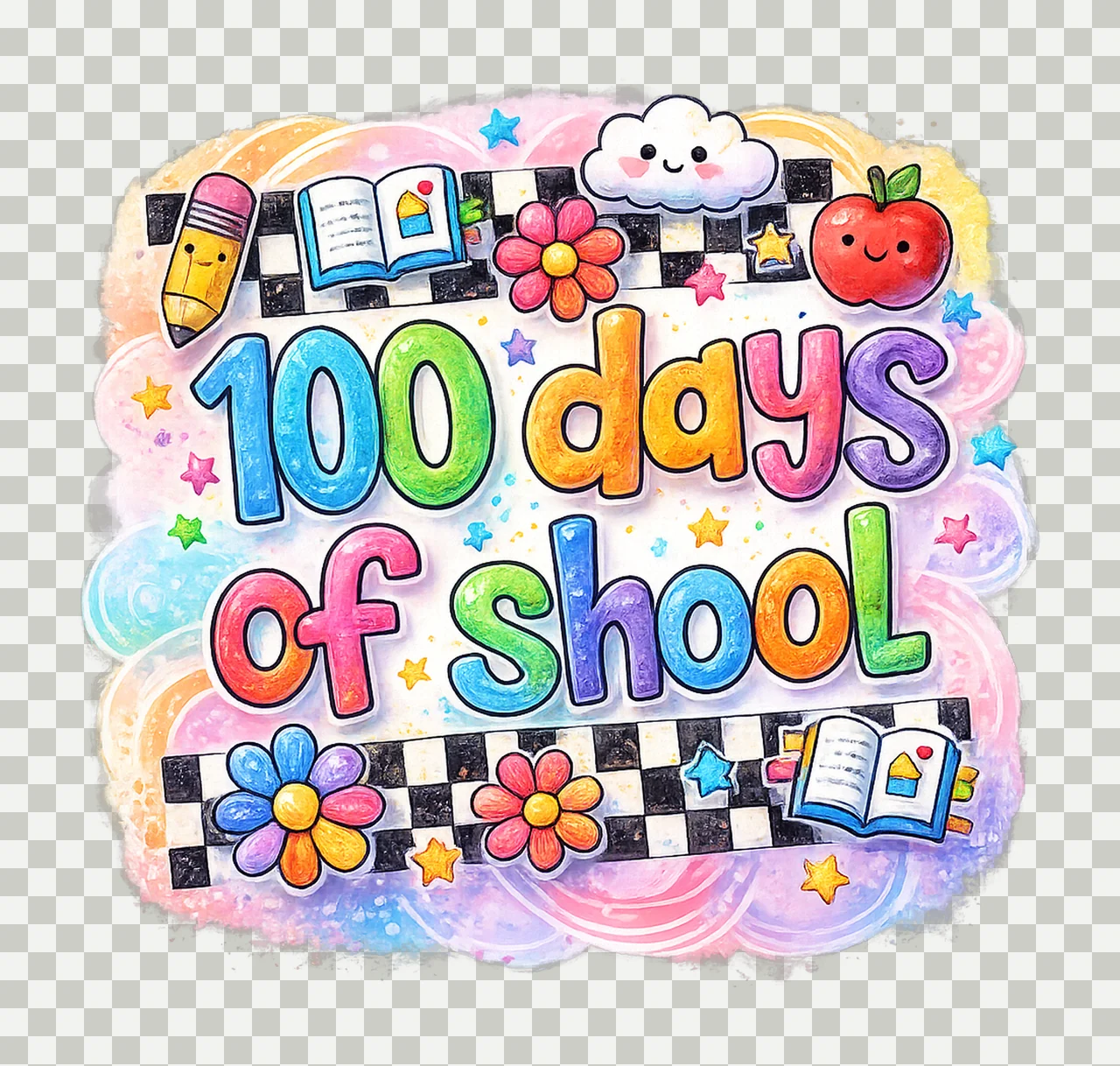 Kid Drawn 100 Days of School Crayon Handwriting Style Child transparency and detail preview thumbnail