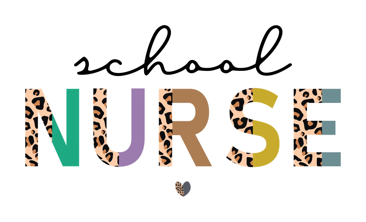 School NURSE Typography Design with cursive script text, split block lettering, leopard print pattern and pastel solid fills in black, tan and green