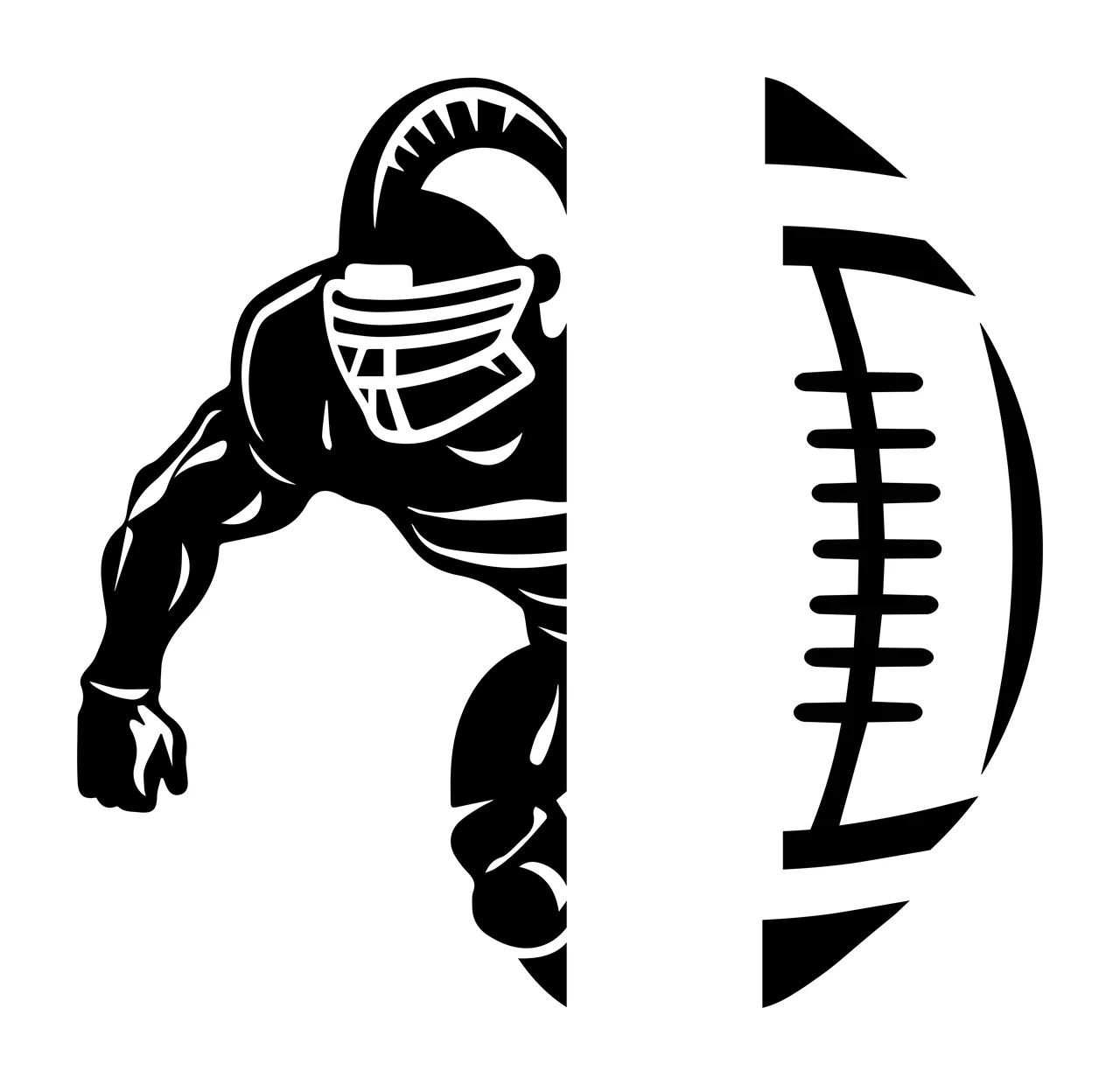 Split Football Player And Ball Running Helmet Body Black White