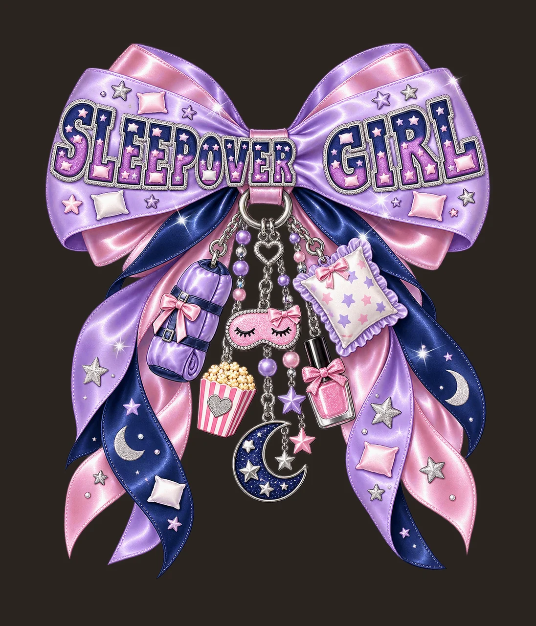Sleepover Girl Bow Charm PNG, Coquette Ribbon Sublimation, Transparent Digital Download contrast preview thumbnail