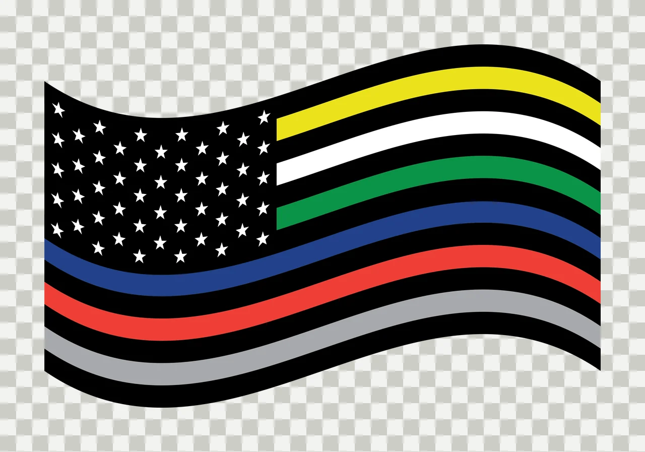 American flag variation Illustration with stars, horizontal stripes, thin blue line and thin red line in black transparency and detail preview thumbnail