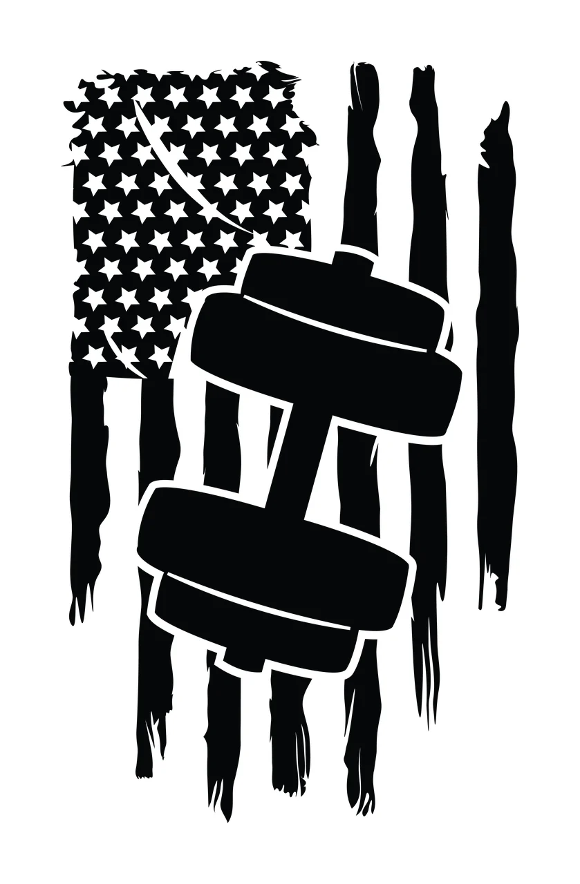 Flag Dumbbell Silhouette Centered Over A Vertical Distressed stars