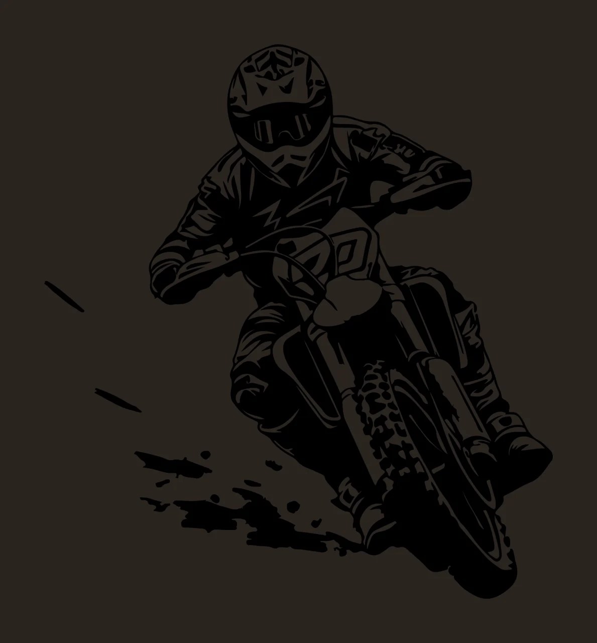 Motorcyclist Racing On Dirt Bike turning helmet tires dust contrast preview thumbnail