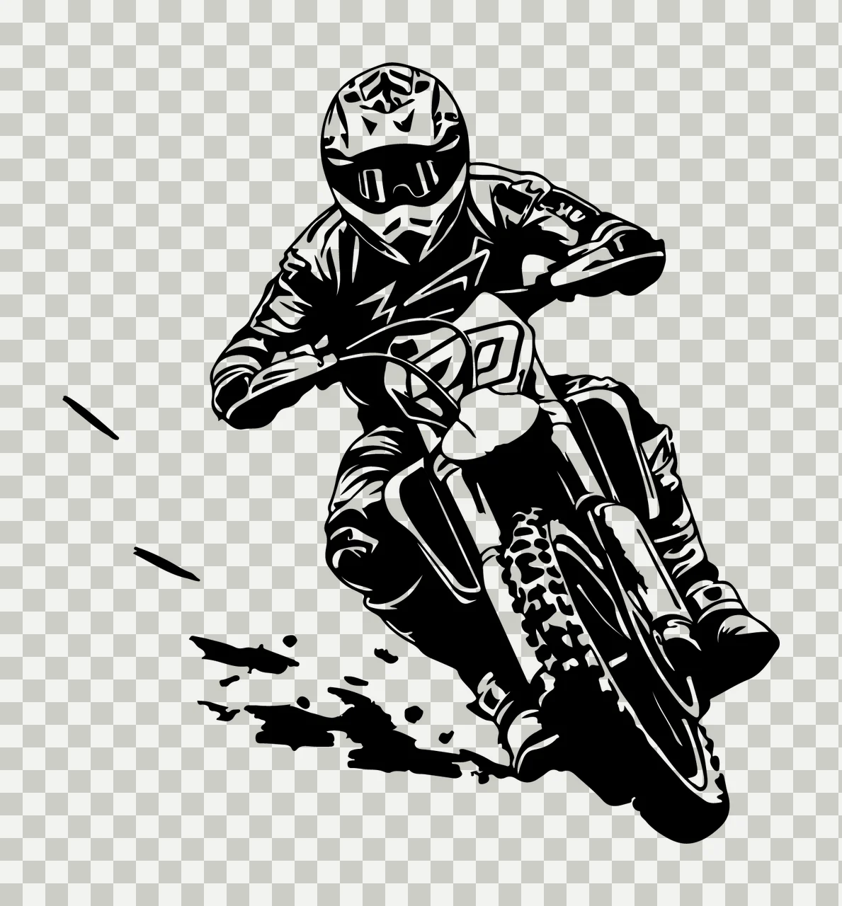 Motorcyclist Racing On Dirt Bike turning helmet tires dust transparency and detail preview thumbnail