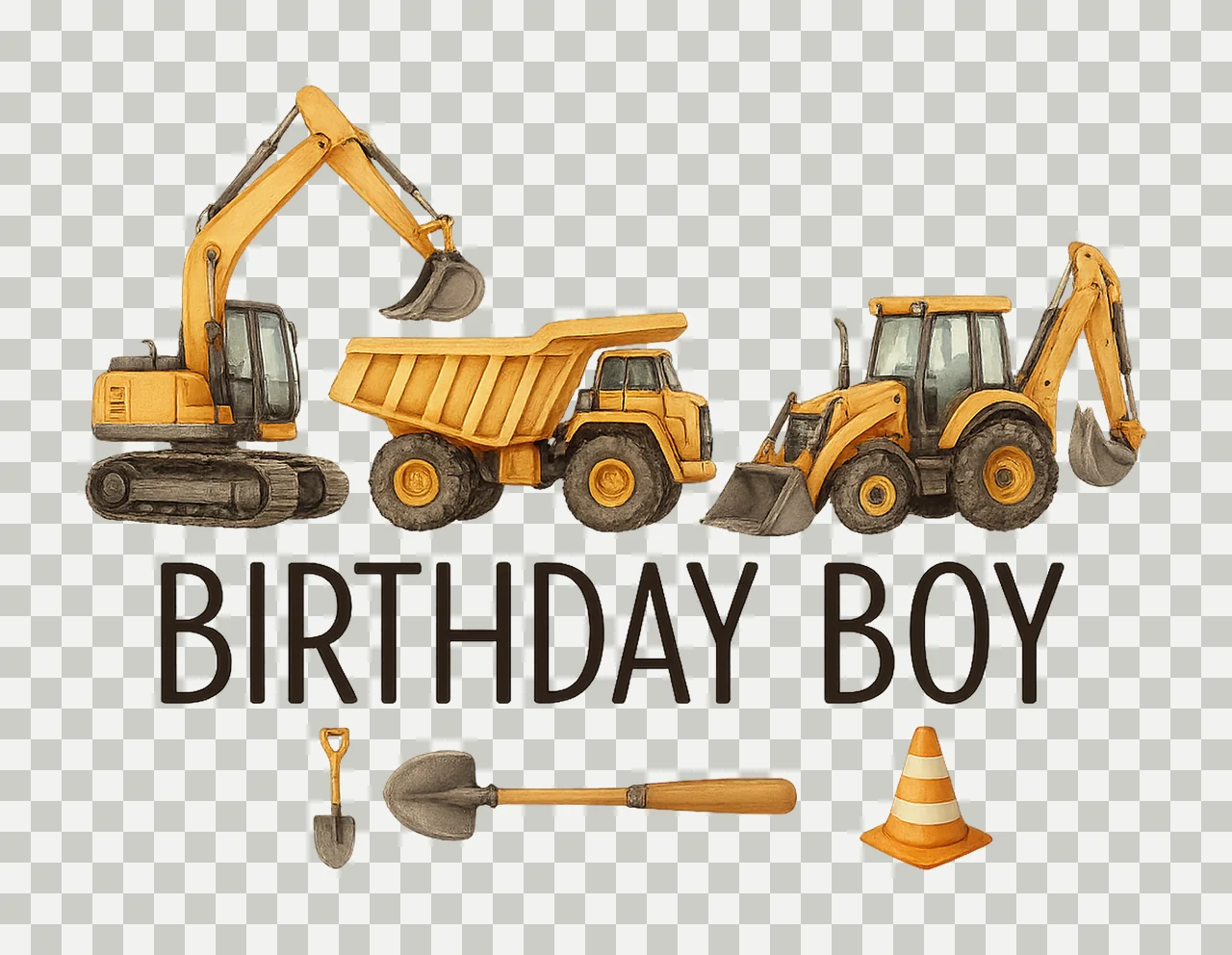 Construction Birthday Sublimation Excavator Truck Design transparency and detail preview thumbnail