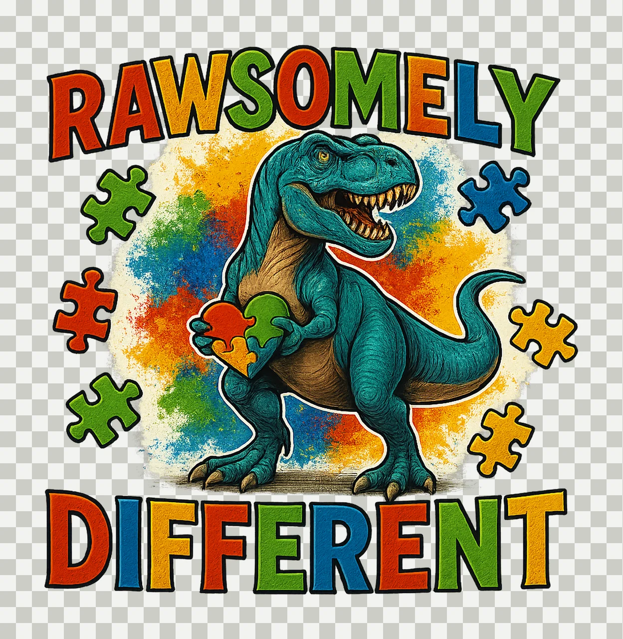 Rawrsomely Different Rex Autism Awareness Sublimation Design transparency and detail preview thumbnail