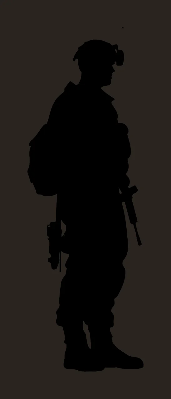 Soldier Silhouette Standing With Gear person helmet backpack contrast preview thumbnail