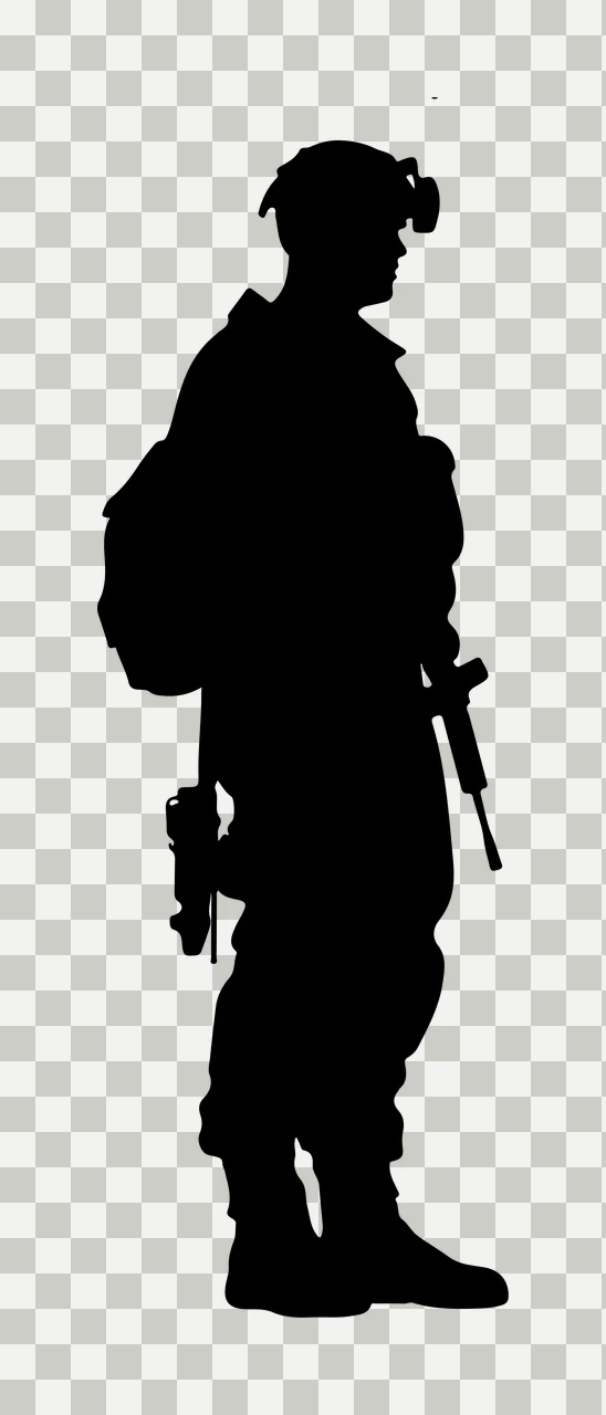 Soldier Silhouette Standing With Gear person helmet backpack transparency and detail preview thumbnail