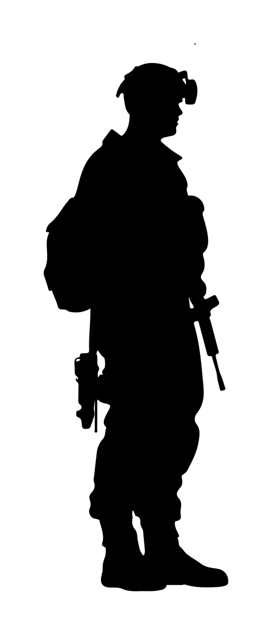 Soldier Silhouette Standing With Gear person helmet backpack